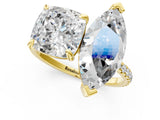 Yellow gold Cushion and Marquise Toi Moi Ring with Prong Setting and Micro Pave Band 1
