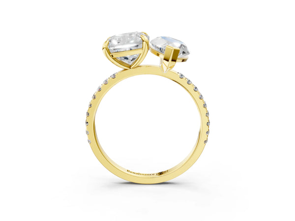 Yellow Gold Cushion Cut and Marquise Lab-Grown Diamond Toi et Moi Ring