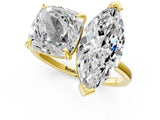 Yellow gold Cushion and Marquise Toi Moi Ring with Prong Setting and Plain Band 1
