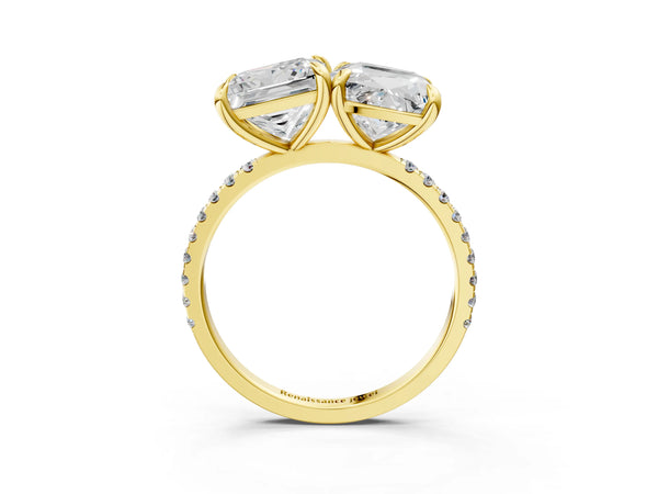 Yellow Gold Cushion Cut and Princess Cut Lab-Grown Diamond Toi et Moi Ring