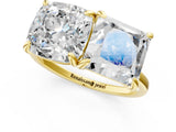 Yellow gold Cushion and Princess Toi Moi Ring with Prong Setting and Plain Band 1