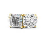 Yellow gold Cushion and Princess Toi Moi Ring with Prong Setting and Plain Band