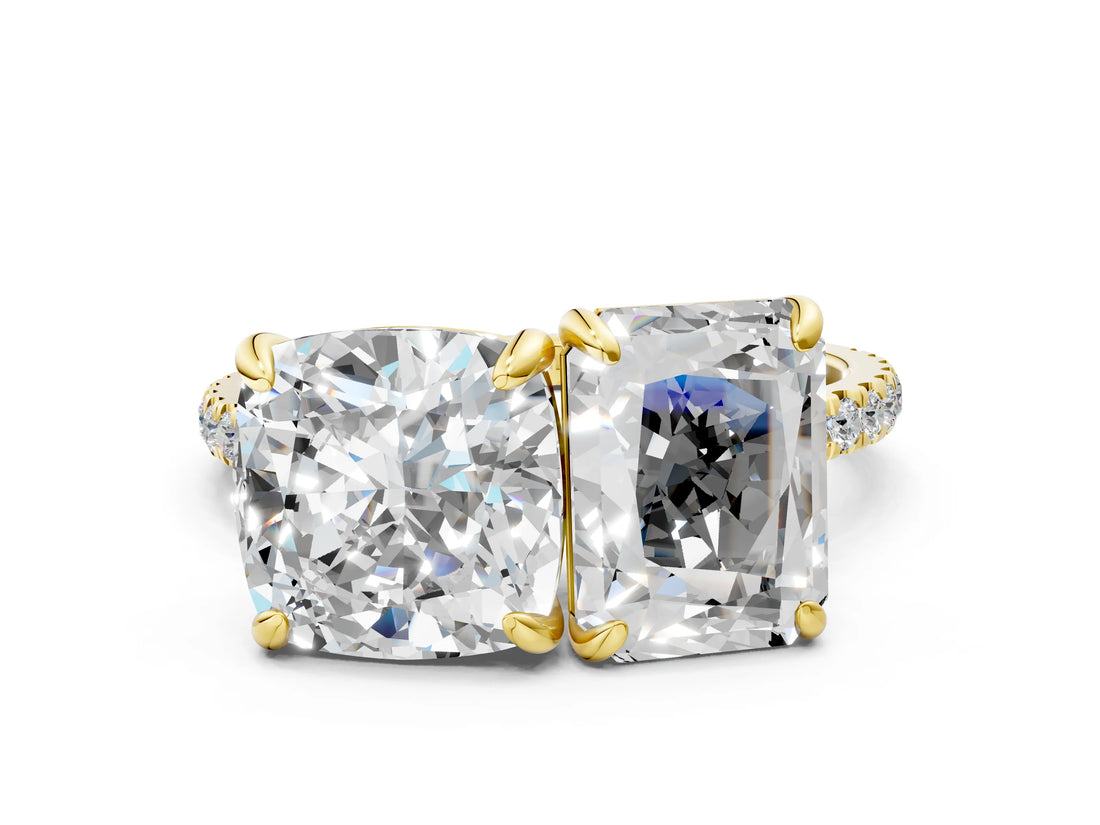 Yellow gold Cushion and Radiant Toi Moi Ring with Prong Setting and Micro Pave Band