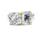 Yellow gold Cushion and Radiant Toi Moi Ring with Prong Setting and Micro Pave Band