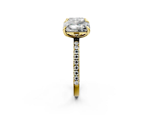 Yellow gold Cushion and Radiant Toi Moi Ring with Prong Setting and Pave Band