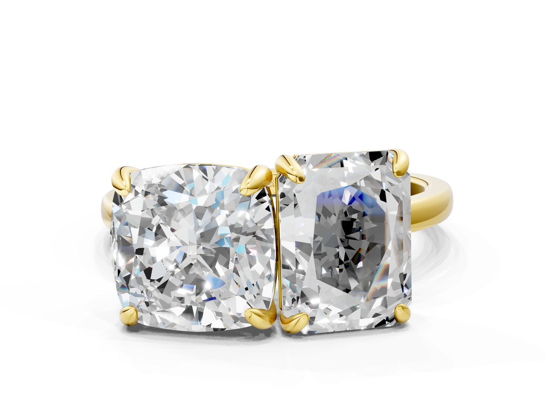 Yellow gold Cushion and Radiant Toi Moi Ring with Prong Setting and Plain Band_17