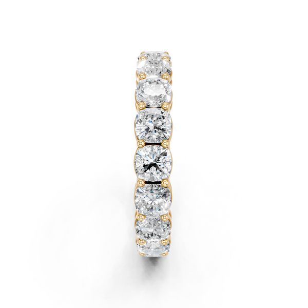 Yellow gold Cushion cut diamond Eternity Band with Shared Prong Setting