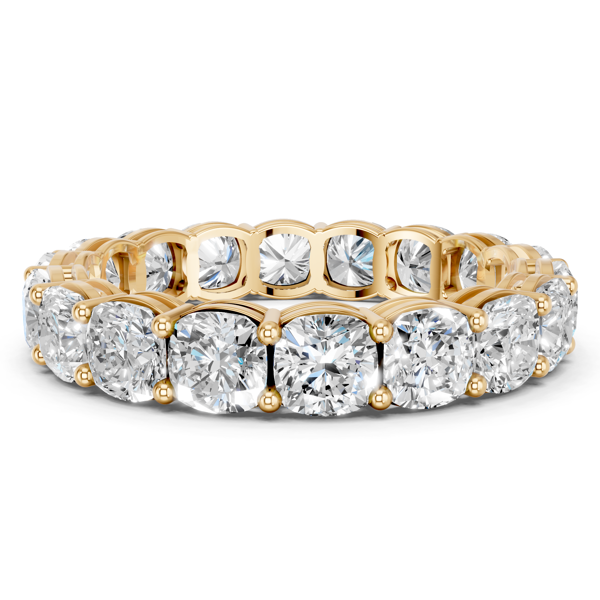 Yellow gold Cushion cut diamond Eternity Band with Shared Prong Setting_8