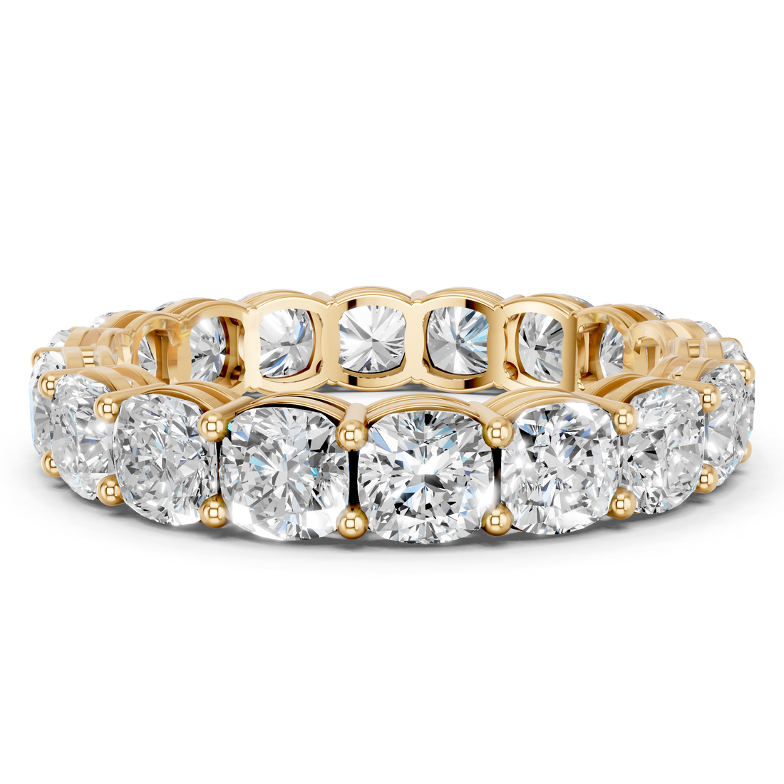Yellow gold Cushion cut diamond Eternity Band with Shared Prong Setting_8