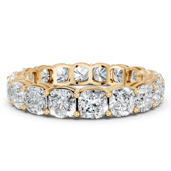Yellow gold Cushion cut diamond Eternity Band with Shared Prong Setting