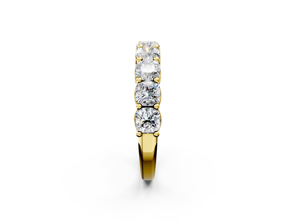 Yellow gold Cushion cut diamond Half Eternity Band with Shared Prong Setting