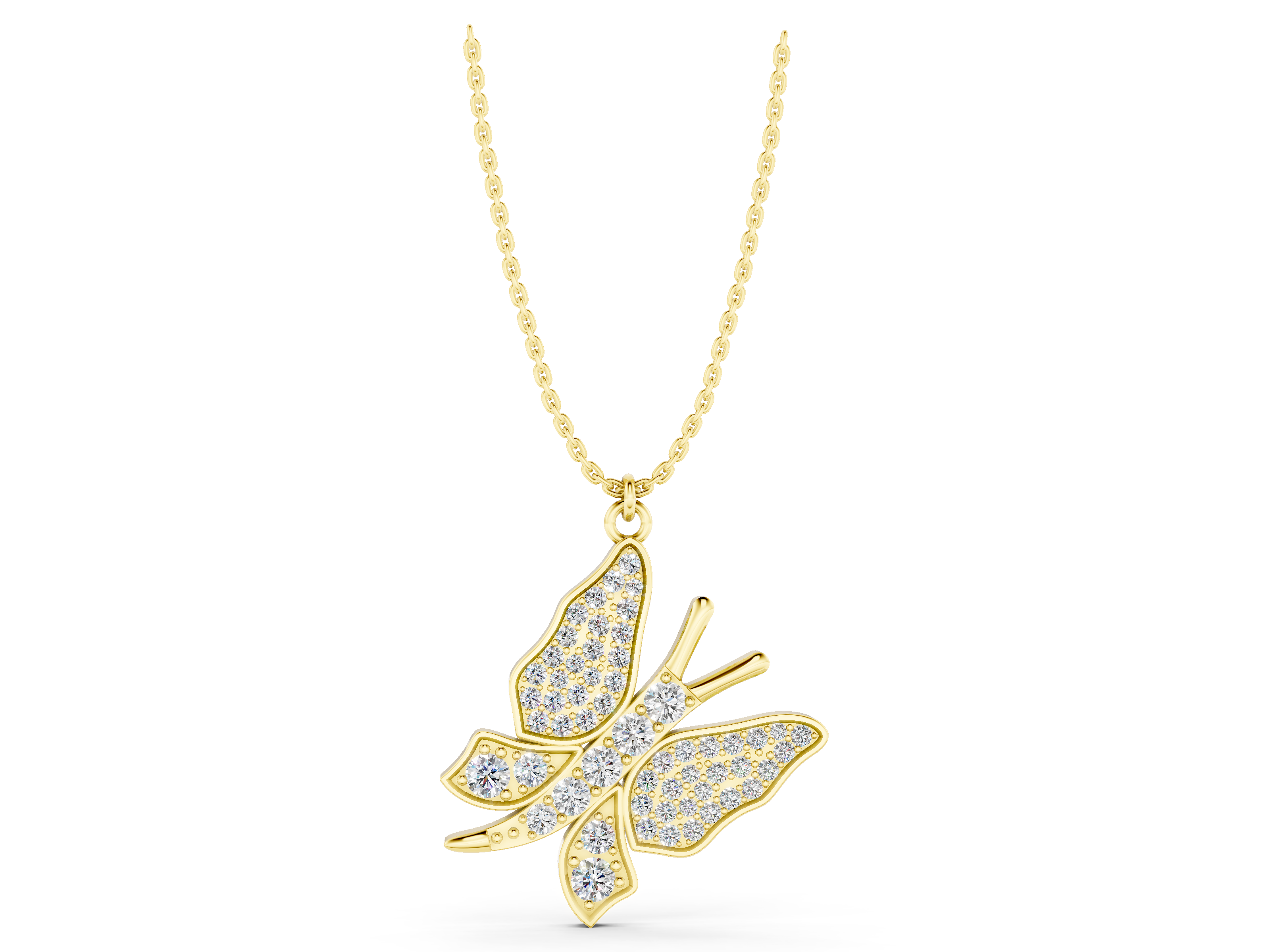 Yellow gold Diamond Butterfly Pendant with Pave Setting_9