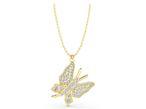 Yellow gold Diamond Butterfly Pendant with Pave Setting_9