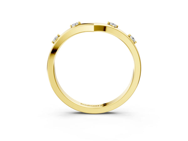 Yellow gold Diamond Chevron Band with Round Stones and Prong Setting