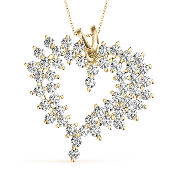 Yellow gold Diamond Cluster Heart Pendant with Round Brilliant Cut Stones and Prong Setting