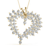 Yellow gold Diamond Cluster Heart Pendant with Round Brilliant Cut Stones and Prong Setting