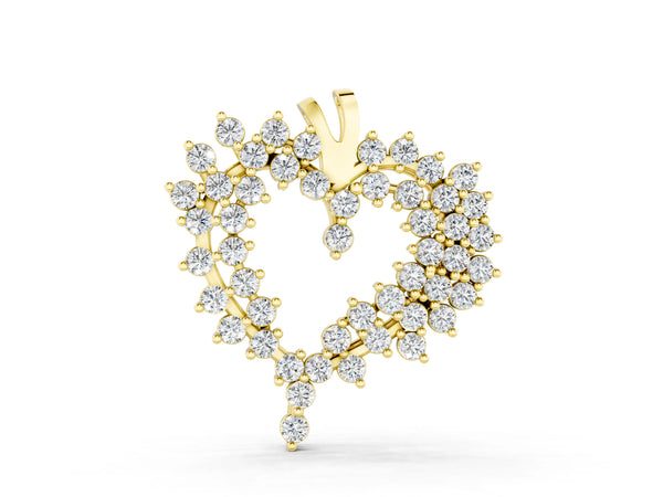 Yellow gold Diamond Cluster Heart Pendant with Round Brilliant Cut Stones and Prong Setting
