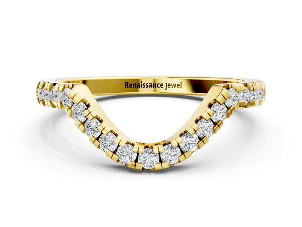 Yellow gold Diamond Curved Pavé Round Stone Contour Band