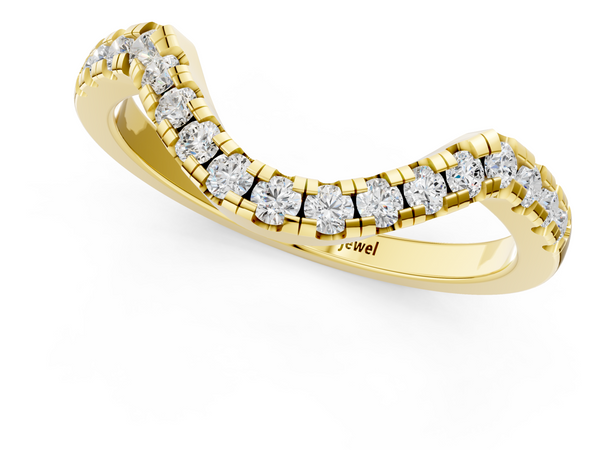 Yellow gold Diamond Curved Pavé Round Stone Contour Band