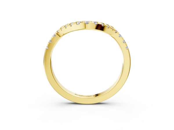 Yellow gold Diamond Curved Pavé Round Stone Contour Band