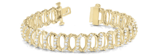Yellow gold Diamond Oval Link Tennis Bracelet with Round Cut Stones and Shared Prong Setting