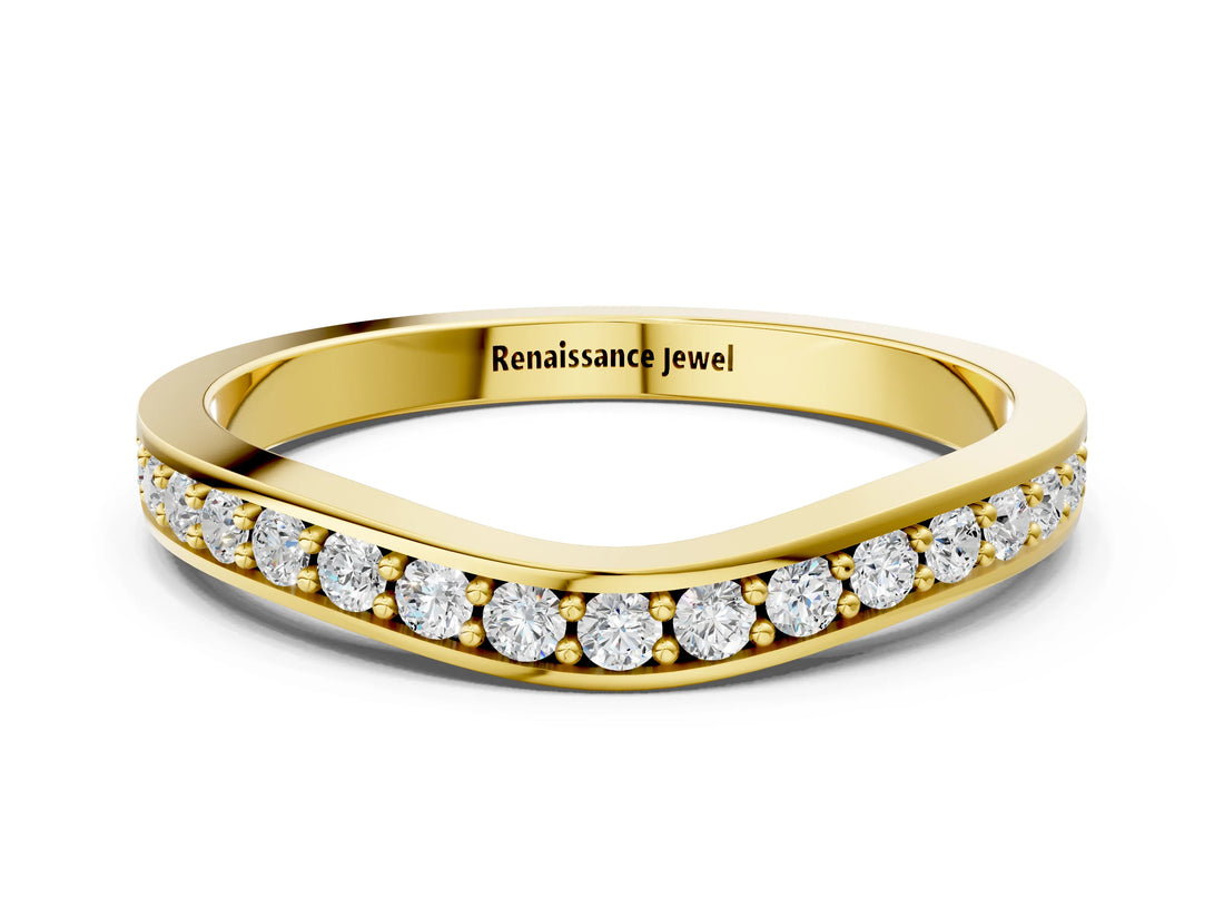 Yellow gold Diamond Pavé Round Cut Curved Band with Channel Setting_2