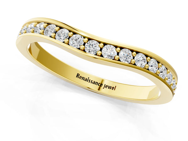 Yellow gold Diamond Pavé Round Cut Curved Band with Channel Setting