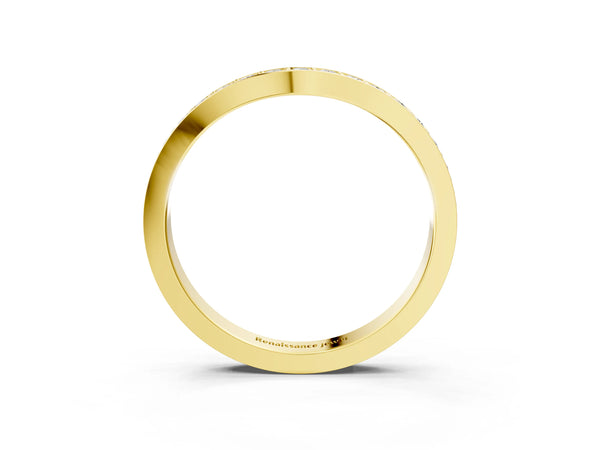 Yellow gold Diamond Pavé Round Cut Curved Band with Channel Setting
