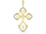 Yellow gold Diamond Pavé Round Milgrain Cross Pendant_45