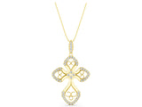 Yellow gold Diamond Pavé Round Milgrain Cross Pendant_46
