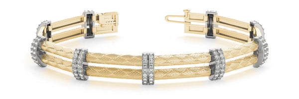 Yellow gold Diamond Pavé Round Stone Braided Band Bracelet with Prong Setting