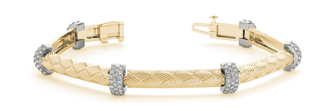 Yellow gold Diamond Pavé Round Stone Braided Cable Bracelet with Prong Setting