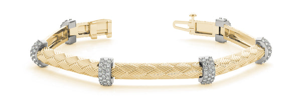 Yellow gold Diamond Pavé Round Stone Braided Cable Bracelet with Prong Setting