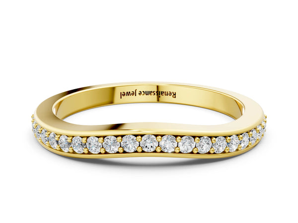 Yellow gold Diamond Pavé Round Stone Contour Band