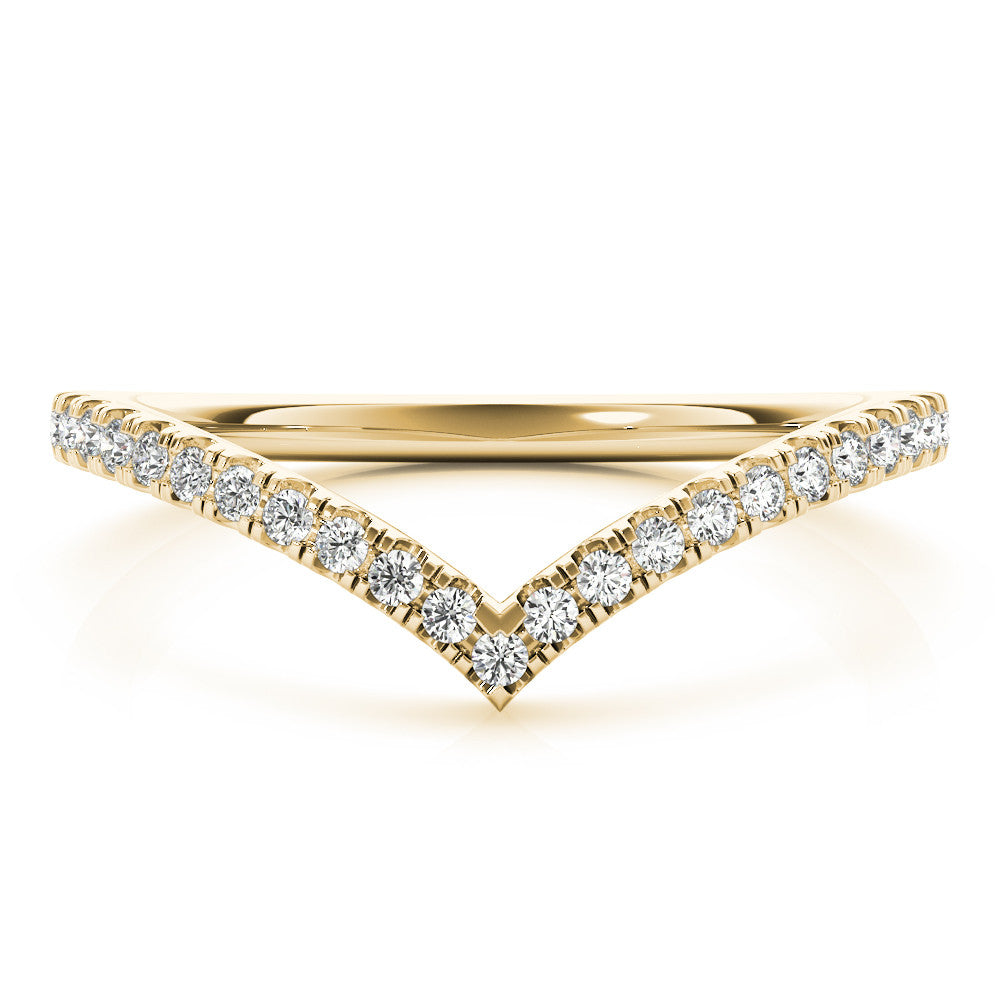 Yellow gold Diamond Pavé V-Shaped Chevron Band with Round Cut Stones and Shared Prong Setting 1