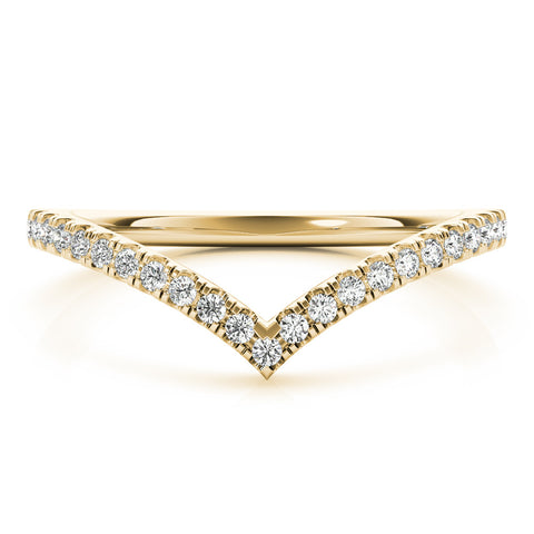 Yellow gold Diamond Pavé V-Shaped Chevron Band with Round Cut Stones and Shared Prong Setting 1