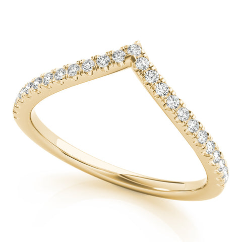 Yellow gold Diamond Pavé V-Shaped Chevron Band with Round Cut Stones and Shared Prong Setting