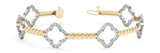Yellow gold Diamond Pave Clover Twisted Band Bracelet with Prong Setting
