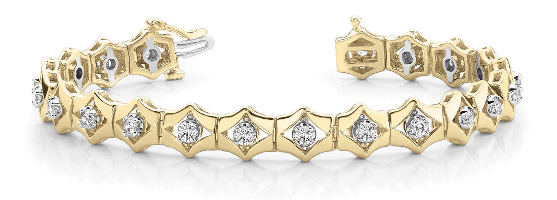 Yellow gold Diamond Round-Cut Tennis Bracelet with Bezel Setting and Articulated Band