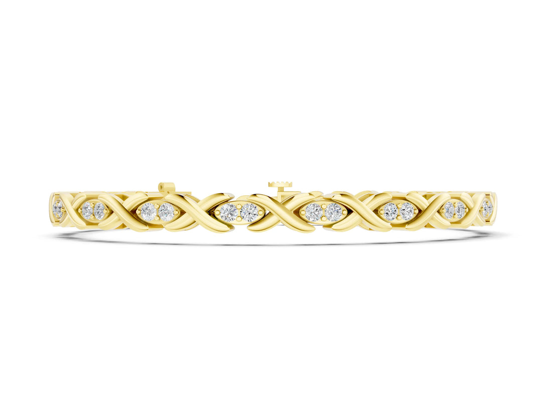 Yellow gold Diamond Round Cut X-Link Tennis Bracelet with Prong Setting_2