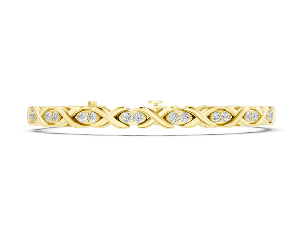 Yellow gold Diamond Round Cut X-Link Tennis Bracelet with Prong Setting