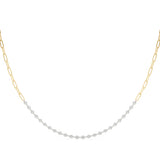 Yellow gold Diamond Round Stone Paperclip Chain Necklace with Bezel Setting