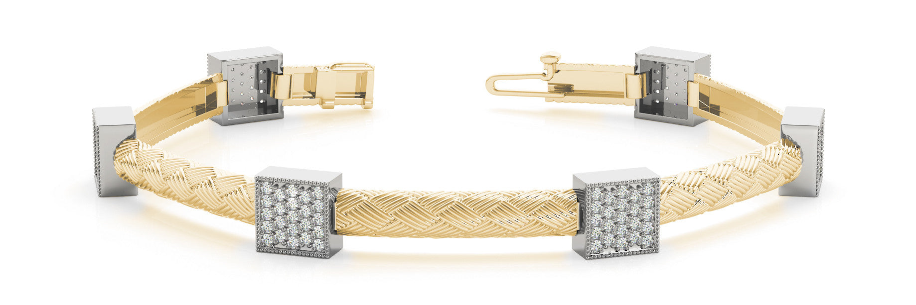 Yellow gold Diamond Square Pavé Box Braided Bracelet