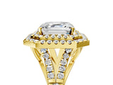 Yellow gold Double Halo Asscher Cut Diamond Split Shank Engagement Ring with Four-Prong Setting_12