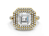 Yellow gold Double Halo Asscher Cut Diamond Split Shank Engagement Ring with Four-Prong Setting_7