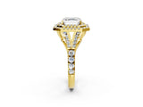 Yellow gold Double Halo Asscher Cut Diamond Split Shank Engagement Ring with Four-Prong Setting_9