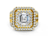 Yellow gold Double Halo Asscher Cut Diamond Split Shank Pave Set Ring_3