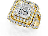 Yellow gold Double Halo Asscher Cut Diamond Split Shank Pave Set Ring_4