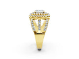 Yellow gold Double Halo Asscher Cut Diamond Split Shank Pave Set Ring_5