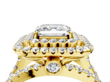 Yellow gold Double Halo Asscher Cut Diamond Split Shank Pave Set Ring_7